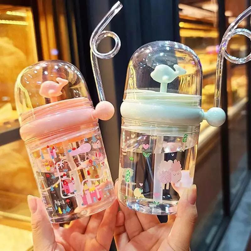 Botol Minum Anak unik Air Mancur Ikan Paus Lumba-Lumba/kincir Sedotan 260ML sweetbee-3