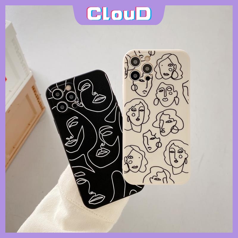 Couple Straight Edge Soft Tpu Cover Xiaomi Redmi Note 9s 9 8 9Pro 10 10pro 10s Plus POCO M3 POCO X3 Pro Redmi 10 9C 9A 9T 9 NFC Mi 10 10T 11 Lite Simple Art Line Face Phone Case