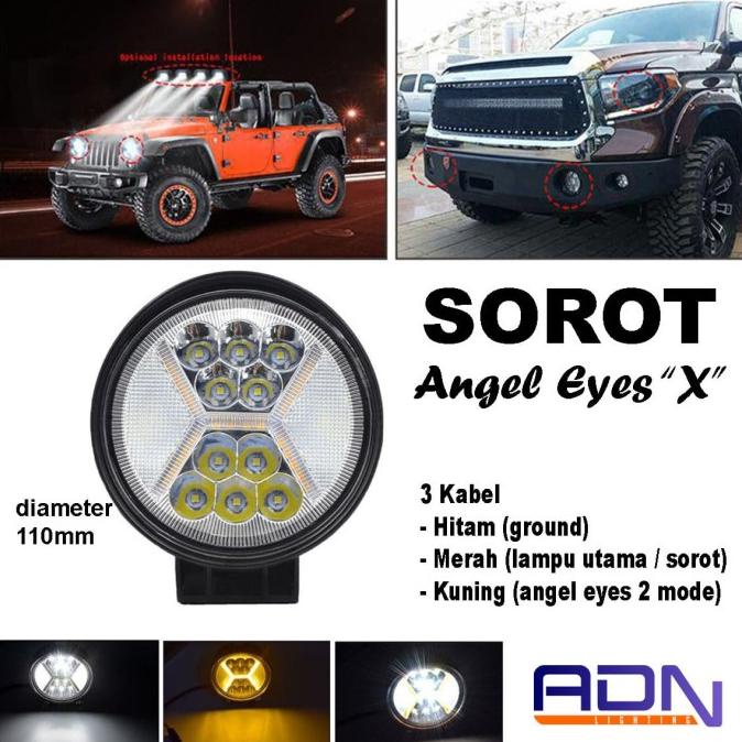 LAMPU SOROT Tembak Foglamp Bulat Type X + Angel eyes 3 kabel ADN and-off91 Kualitas Baik