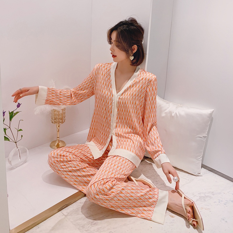 【New】FRS Home Sutra Piyama Wanita Musim Panas Baru Lengan Panjang Cardigan Retro Suit Musim Semi dan