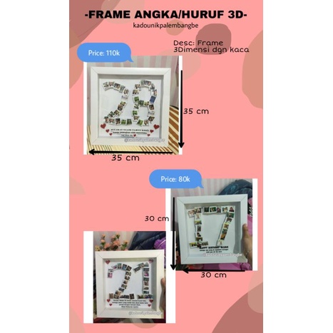 

Frame angka/huruf 3D kado anniversary kado wedding kado ulang tahun kado wisuda