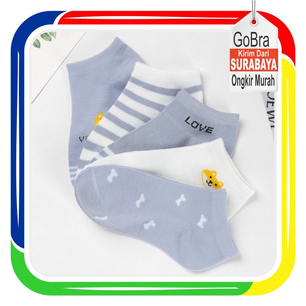 Gobra ♕ KK030 Kaos Kaki (Tanpa Kemasan) Wanita Tipis Pendek Semata Kaki Motif Blue Doggie Love Fashion Korea Women Sock Import Murah