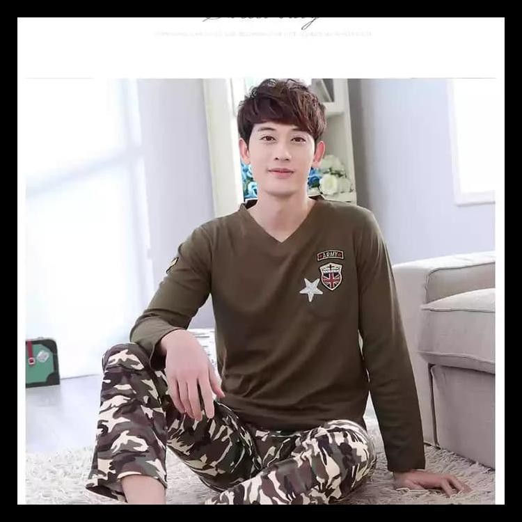 Produk Terlaris Piyama Baju Tidur Import Pria Army V Neck Promo Bulan Ini