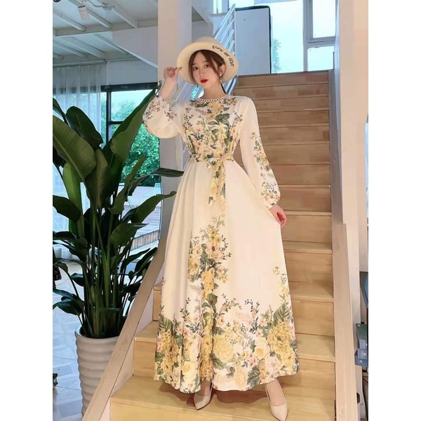 SALE!!! RESTOCK!!! DRESS GAMIS ESTILO SERIES 02 IMPORT BKK-putih bunga hijau