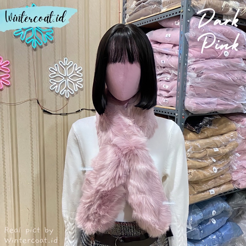 Premium fur scarf winter wanita tebal import clara hangat syal bulu high quality korean style kawaii musim dingin