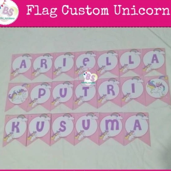 Flag custom nama tulisan dinding happy birthday unicorn, babi