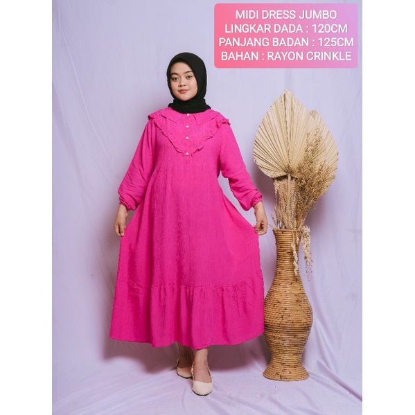MIDI DRESS JUMBO LD 120 CM TERBARU ATASAN WANITA BAHAN RAYON CRINKLE