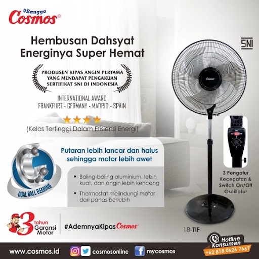 Cosmos Kipas Angin Besi Tornado TIF 1801 – Industrial Fan 90 Watt Black