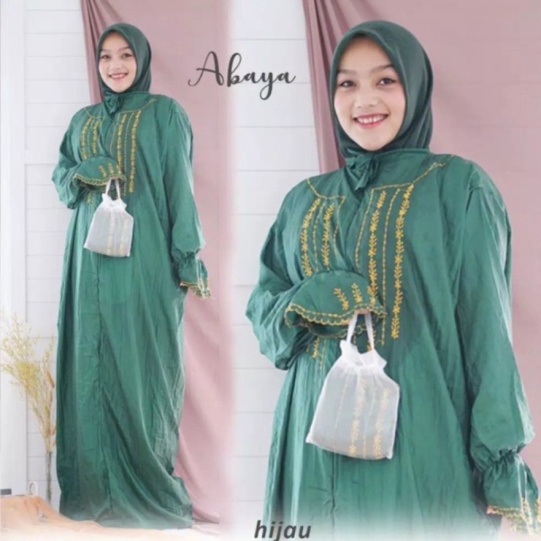 mukena parasut ponco terusan traveling - Hijau Limited