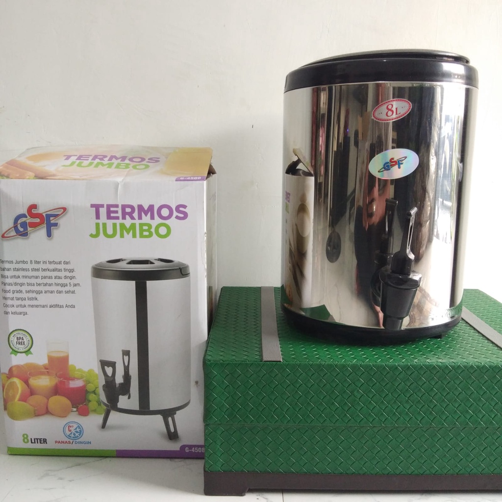 THERMOS JUMBO 8 LITER GSF G-4508 / WATER JUG MILK TEA BUCKET TERMOS TUAS KERAN KAPASITAS BESAR STAINLESS STEEL 8 LITER 8L 8 L 8LITER GSF 4508 DRINK JAR GSF G-4508 / THERMOS TEMPAT MINUM TEH KOPI