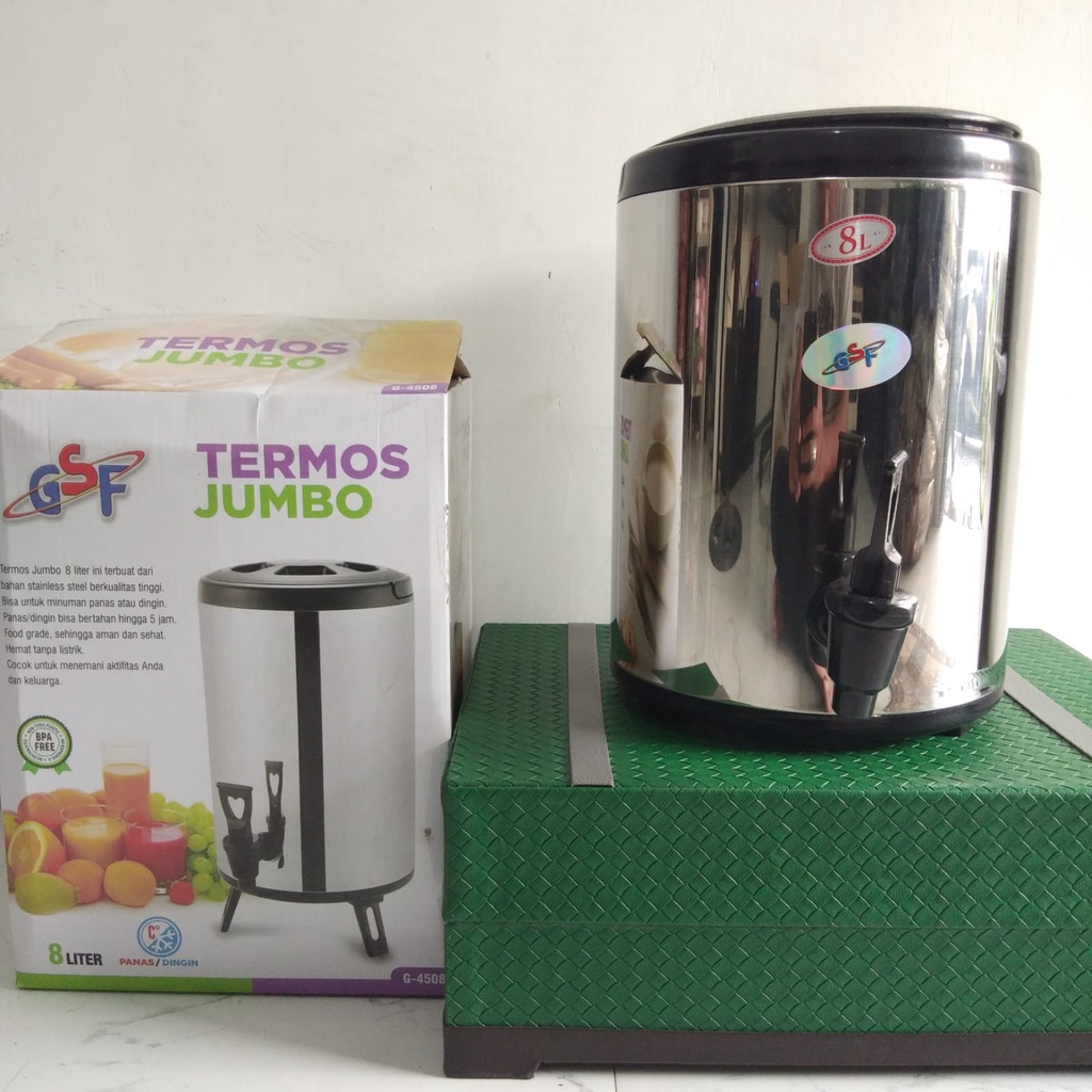 THERMOS JUMBO 8 LITER GSF G-4508 / WATER JUG MILK TEA BUCKET TERMOS TUAS KERAN KAPASITAS BESAR STAINLESS STEEL 8 LITER 8L 8 L 8LITER GSF 4508 DRINK JAR / THERMOS TEMPAT MINUM TEH KOPI / TERMOS JUMBO GSF G-4508