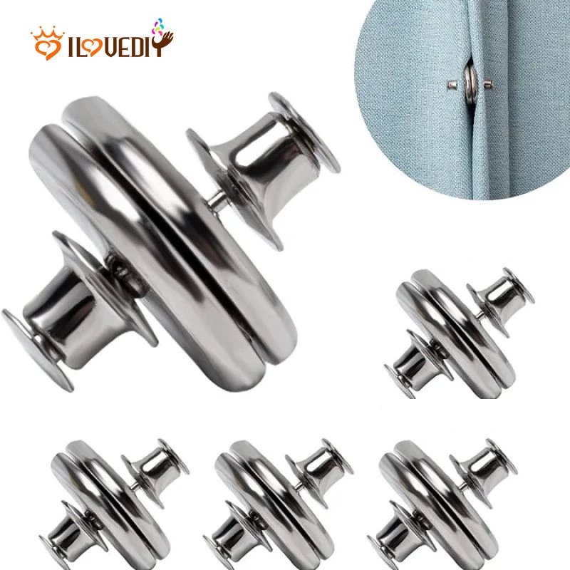 1 Pasang Klip Buckle Tirai Magnetik Bahan Logam Dapat Dilepas Untuk Aksesoris Rumah