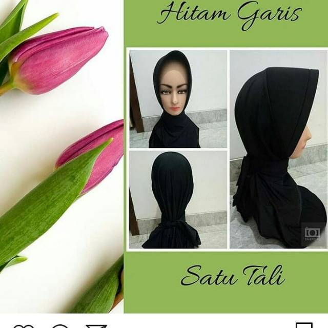 Jilbab polwan / hitam garis satu tali