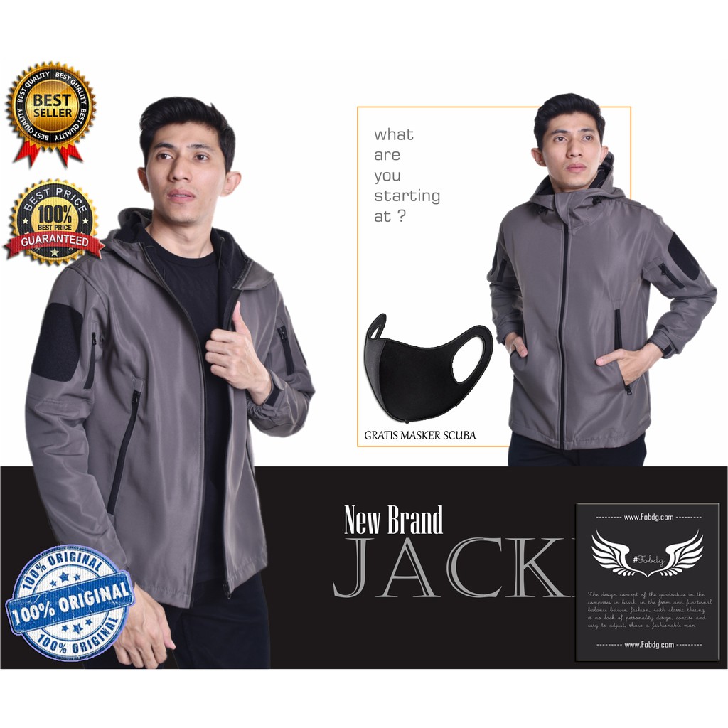 Jaket Bravo Indonesia Import Pak Jokowi Warna Abu Tactical Water Proof Bahan Sharkskin