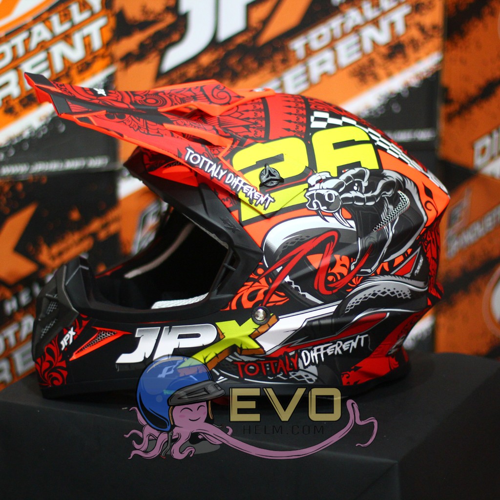 HELM JPX CROSS_SERI X16 - FLUO RED DOFF + GOOGLE SNAIL (ONGKIR 2 KG) HELM JPX TERBARU