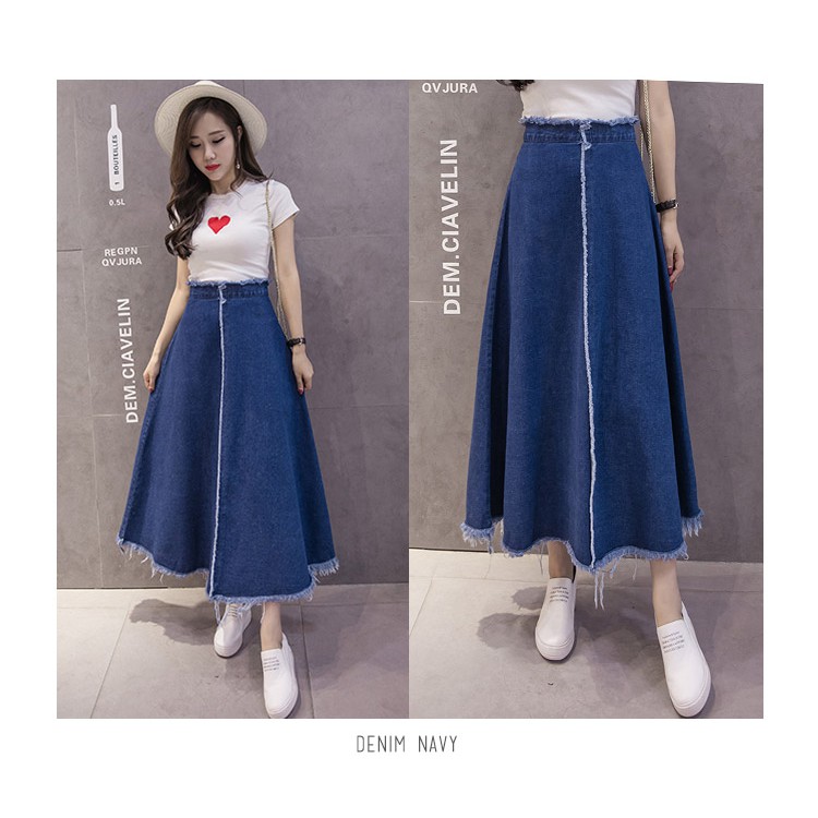 KARAKOREA 6088 Laura Denim skirt Rok panjang Wanita Rok maxi Rok jeans Rok flare Rok denim/Rok jeans wanita/Rok Jeans Korea/Rok wanita