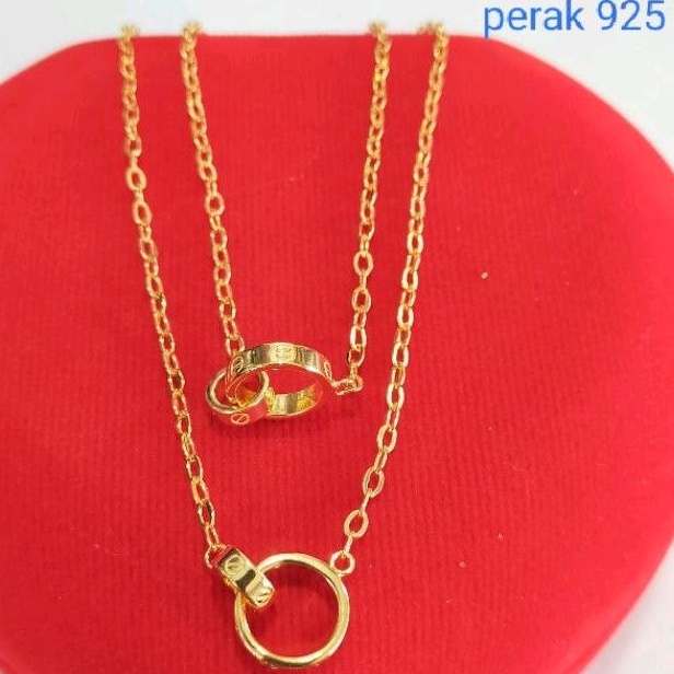 kalung koye holo ring 2, perak Asli 925, Disepuh Dengan Emas Kuning