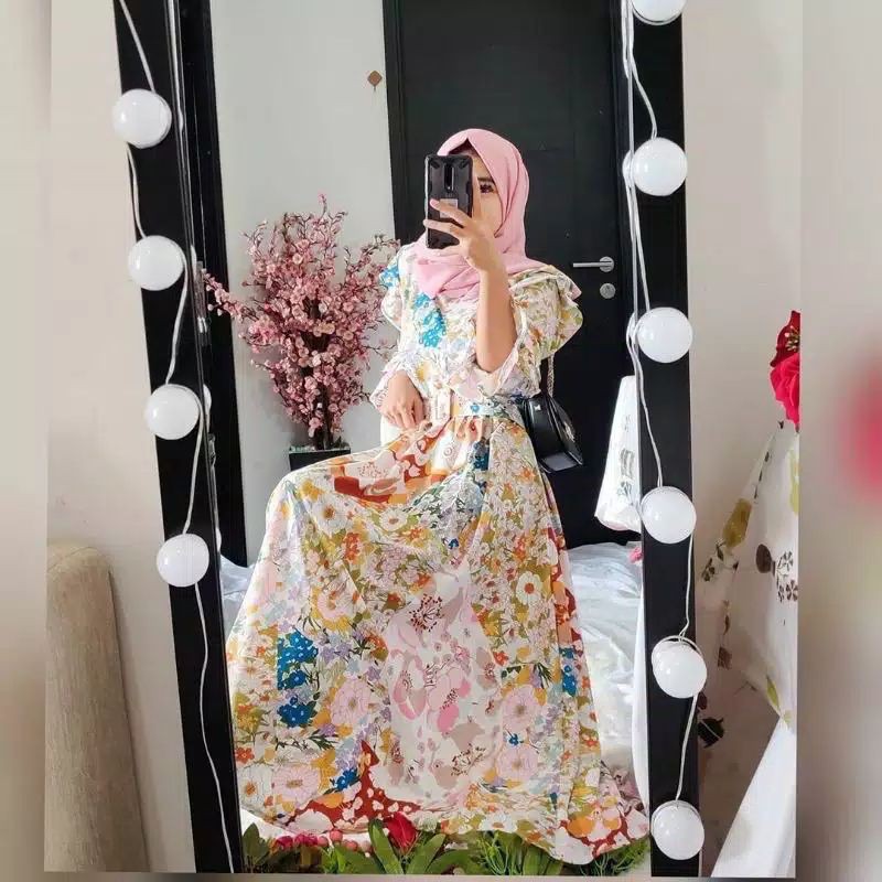 4000# Naomi Maxi Dress Modern Panjang Muslim Baju Pesta Cantik Motif Bunga Mewah Import Best Seller