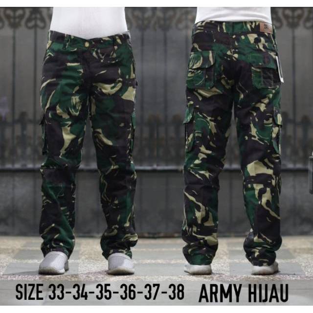 Celana Cargo Panjang Pria Army JUMBO | Dark Green TNI