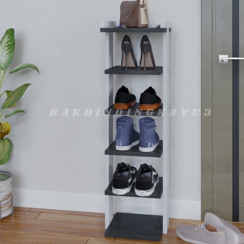 Rak Sepatu kayu 6 susun, Rak Tas Gantung 2 IN 1 Rak Sandal dan Helm Tempel Tembok Minimalis Rak Bung