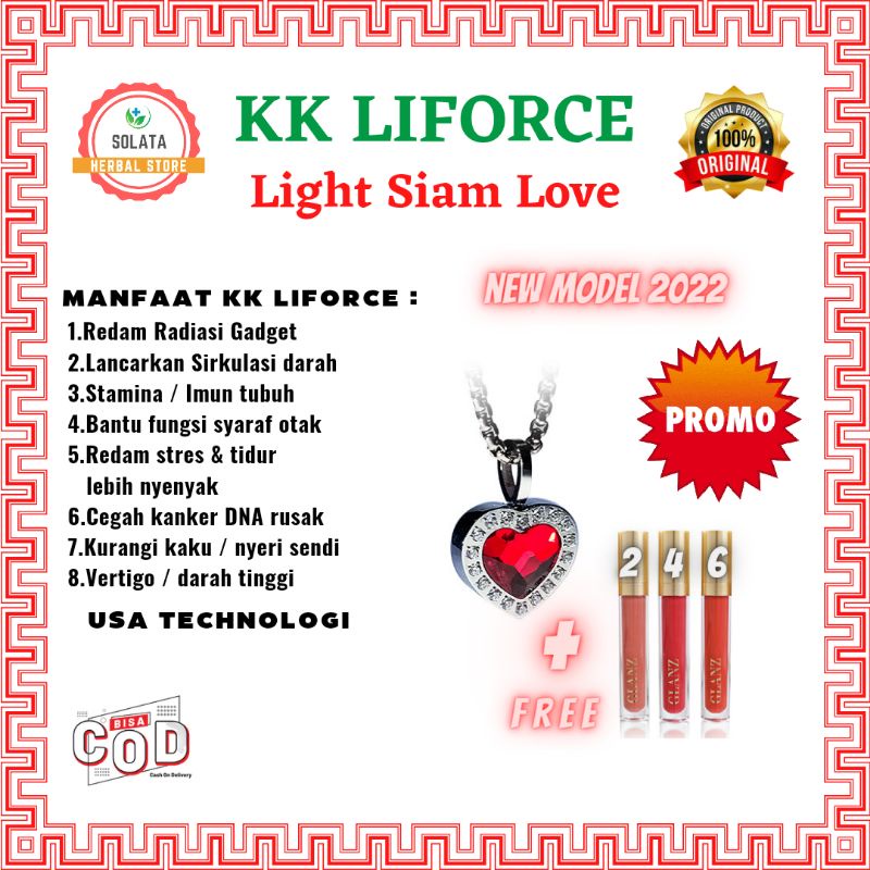 New Promo Kalung Kesehatan Kk Liforce Light Siam Love FREE 3pcs Glanz Lip Cream KK Indonesia