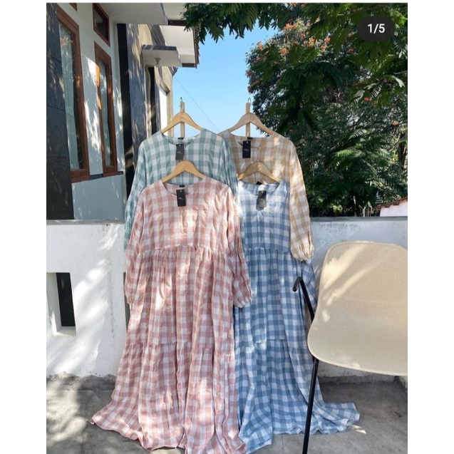 Gingham Crinkle Basic Dress By Outfix