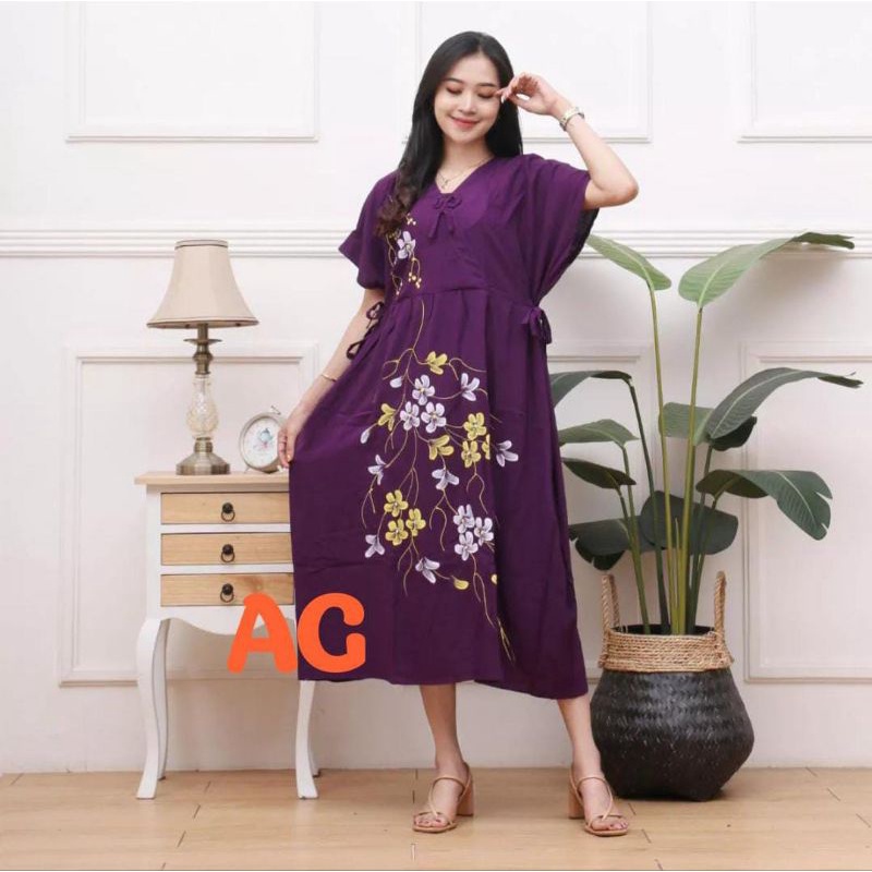 DASTER KIMONO TERBARU DRESS LUKIS MOTIF BUNGA SAKURA RAYON TEBAL JUMBO