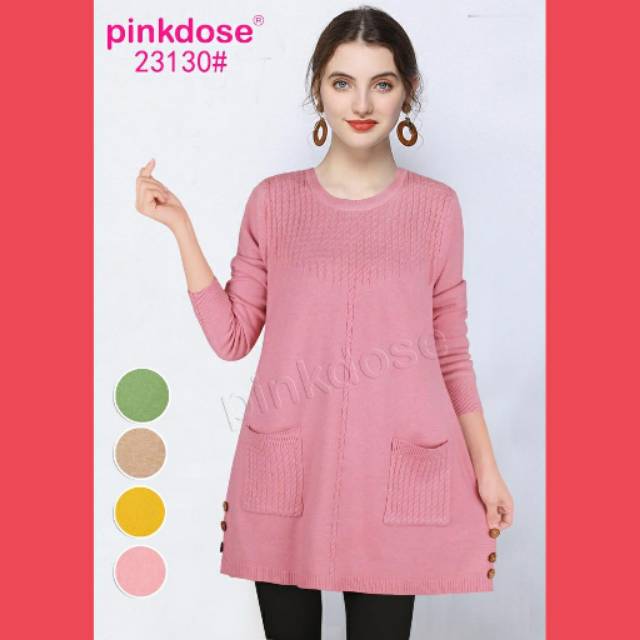 ||TUNIK RAJUT TEBAL 2 KANTONG PINKDOSE|| PREMIUM QUALITY~ IMPORT