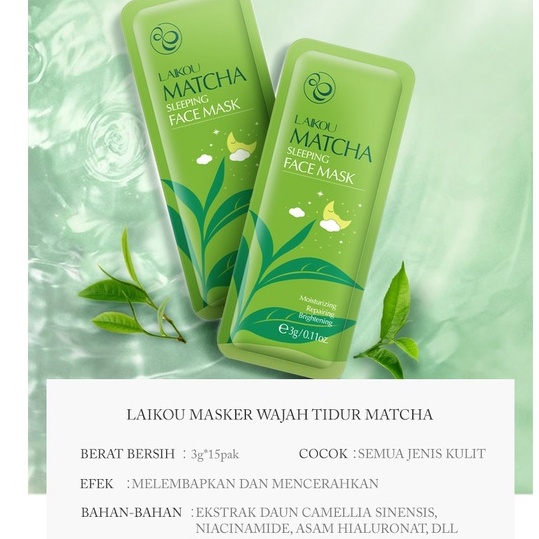 LAIKOU Sleeping Mask Matcha Krim Malam Menghirasi Menenangkan Jerawat 1pc