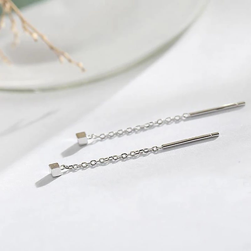 1 Pair Korean Geometric Long Tassel Bar Drop Earrings For Women