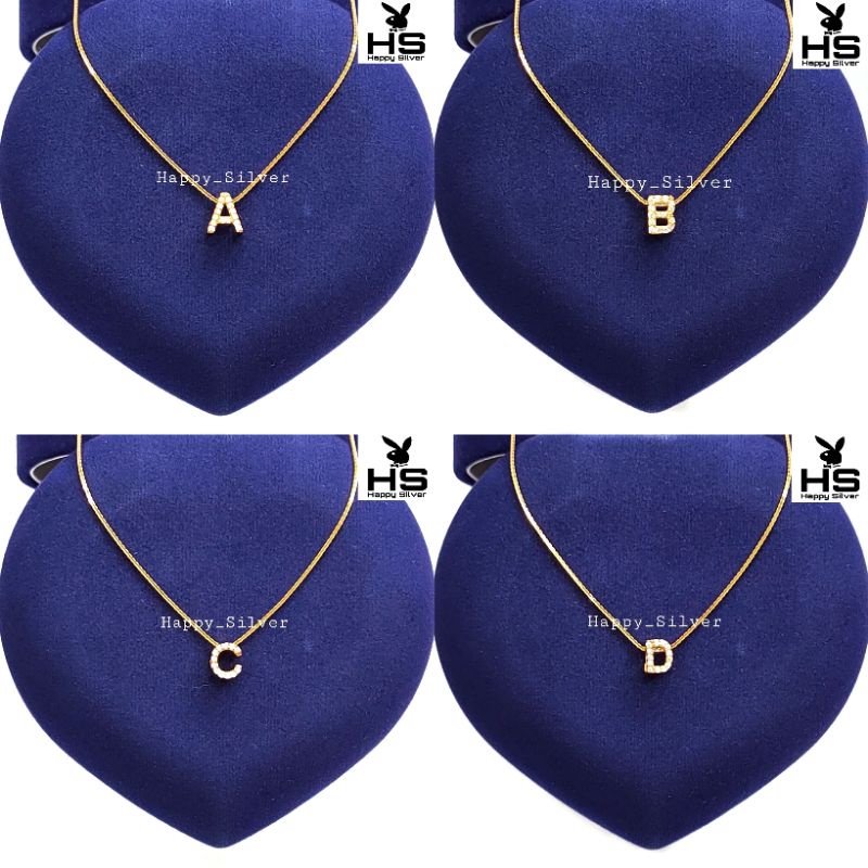 KALUNG PERAK ASLI SILVER WANITA 925 LAPIS EMAS MODEL LIONTIN ALFABET, INISIAL, HURUF, - PERHIASAN PE