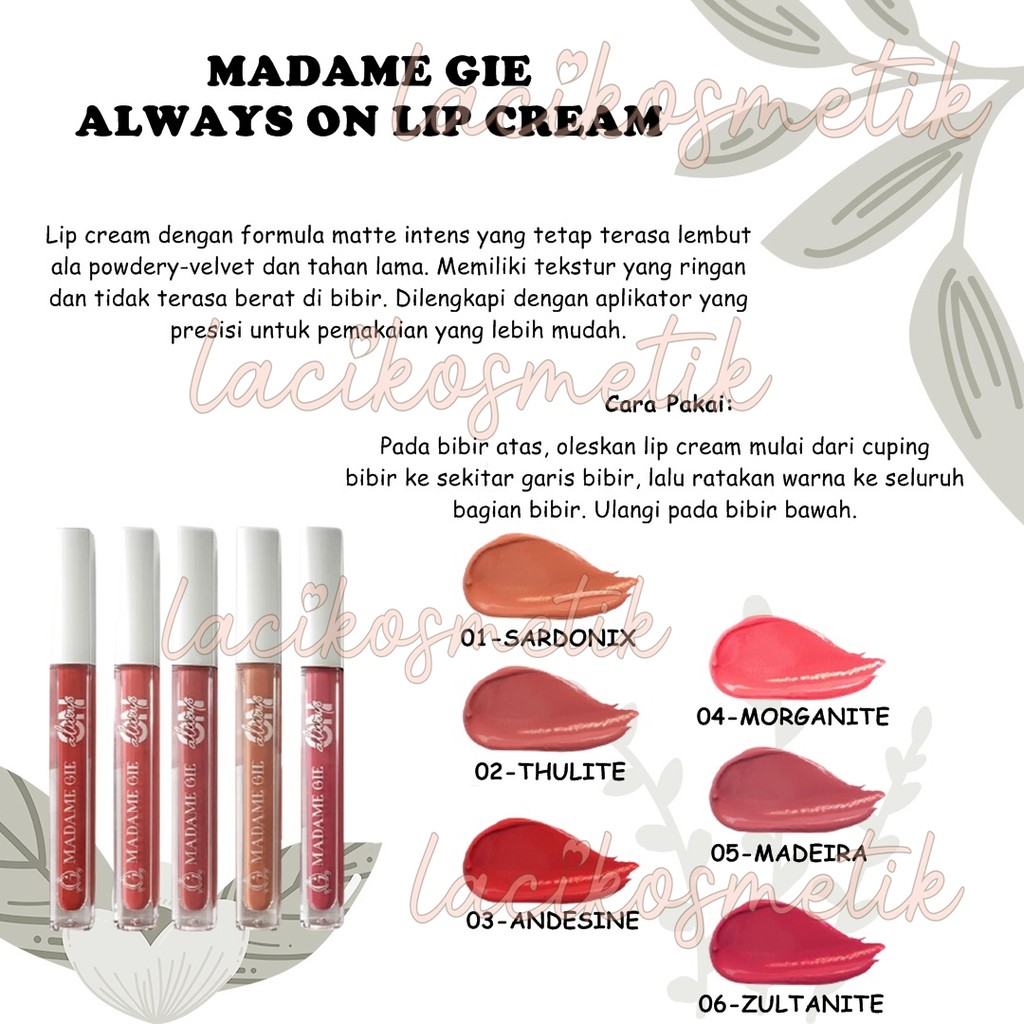 ✨LACIKOSME✨ MADAME GIE ALWAYS ON LIP CREAM - MAKEUP LIP CREAM LIPSTIK