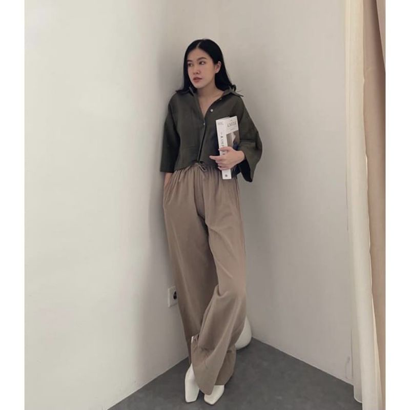 Kemeja Crop Linen Pocket Kemeja Outer Crop Linen Oversized Shirt Linen Atasan Wanita Outer Wanita