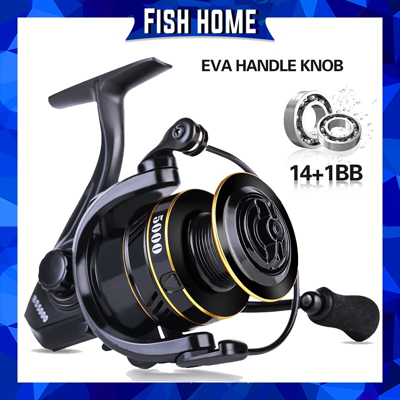 Spinning Fishing Reel 14+1 BB dengan gear ratio tinggi 5.0:1Dan EVA Handle untuk alat pancing air tawar.