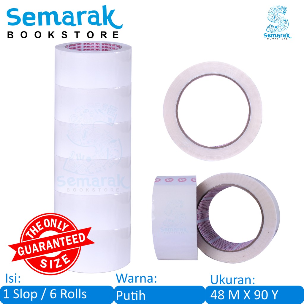 

Daimaru OPP Tape Lakban Pengemasan 48 MM X 90 Y - Putih [1 Slop / 6 Rolls]