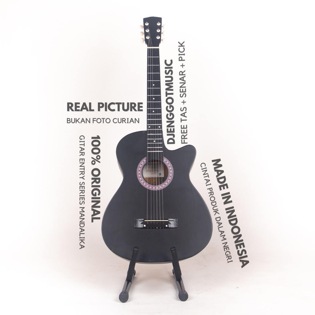 GITAR AKUSTIK ENTRY LEVEL S-01 COCOK UNTUK PEMULA ATAU HADIAH ULANG TAHUN WARNA HITAM FULL SET