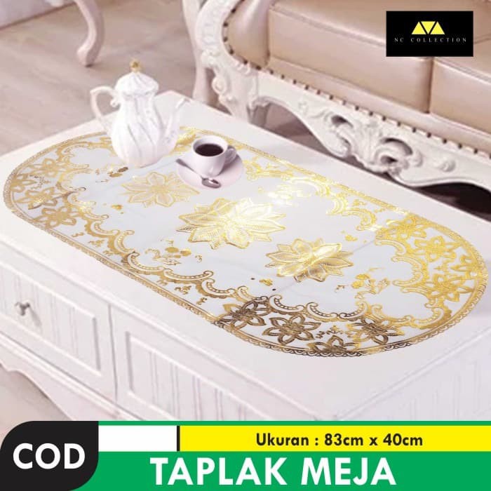 Taplak Meja Anti Air Corak / Taplak Meja Makan / Taplak Meja Ruang Tamu Gold Emas