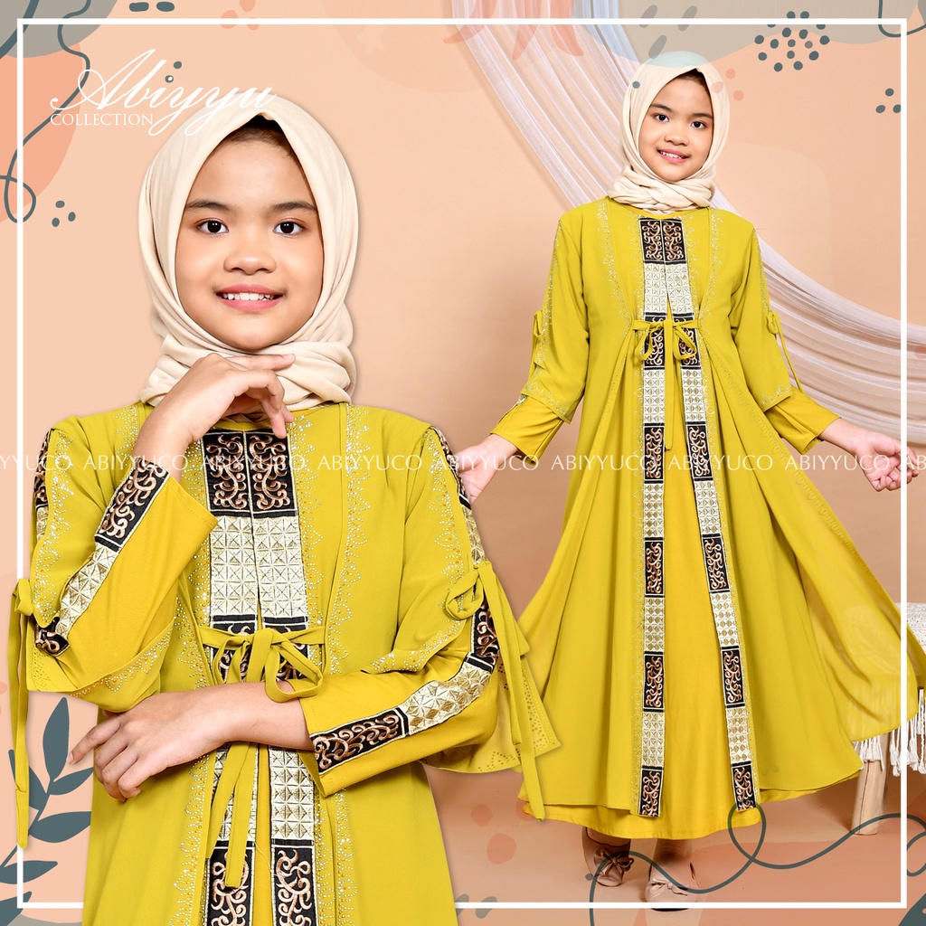 Abiyyuco GL1074A | Gamis Abaya Turkey Anak Perempuan Turkiy Remaja Tanggung Turki Couple Ready Untuk Anak Usia 4 sampai 13 tahun  Bahan Jersey mix Ceruty