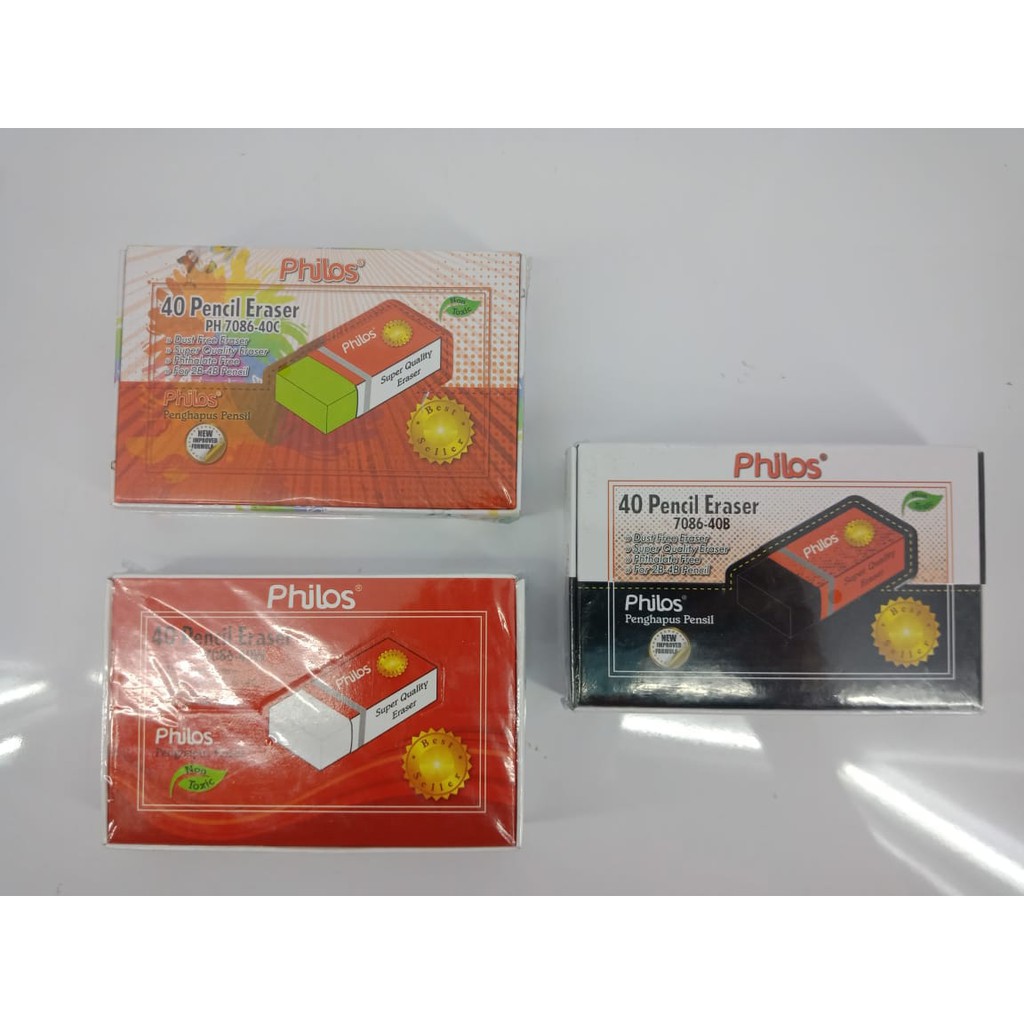 

Philos Eraser Black, White & Colour ( 1 box = 40 pcs ) / Penghapus Pensil