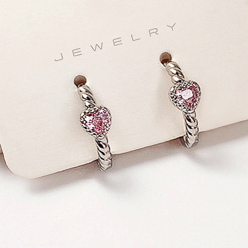 Anting Bentuk Hati Bahan Zirkon Warna Pink Untuk Wanita