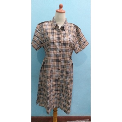 DRESS BURBERRY KOTAK COKLAT