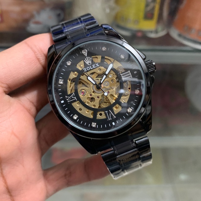 JAM TANGAN PRIA ROLEX SKELETON AUTOMATIC OTOMATIS INCLUDE BOX