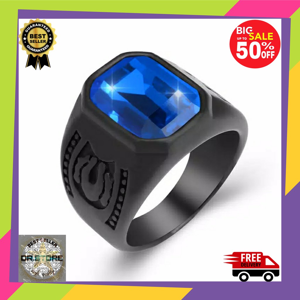 Cincin Batu Akik Batu Kaca Obsidian Cincin Cowok Kasual Cincin Titanium Pria Hitam Merah Biru Hijau