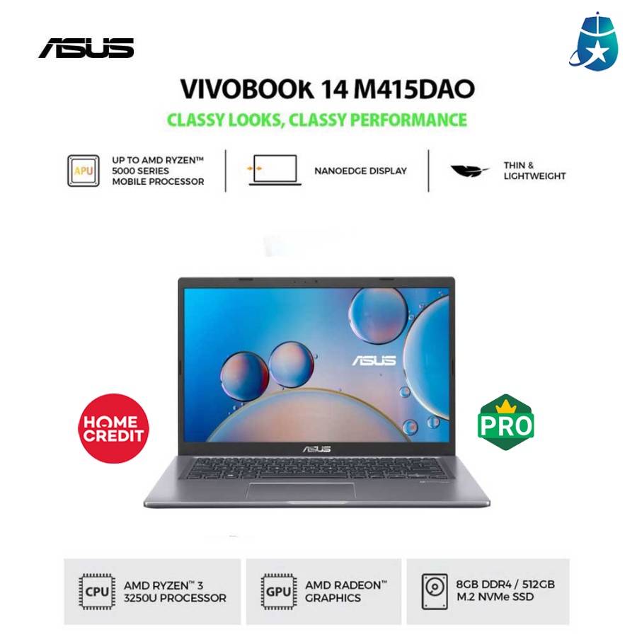 ASUS M415DAO FHD351 AMD Ryzen 3 3250U 8GB 512GB W11 Slate Grey