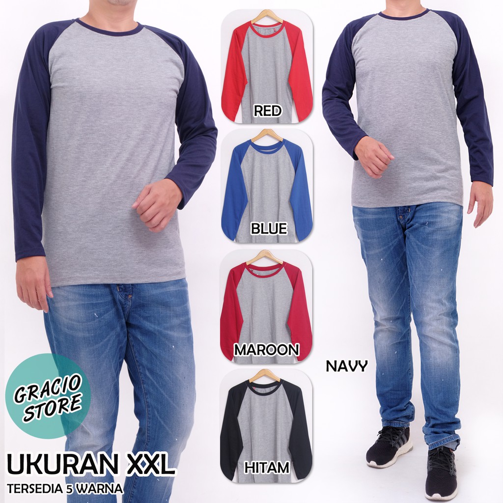 Raglan XXL  Polos  Kaos  Raglan Panjang Reglan Pria Reglan 