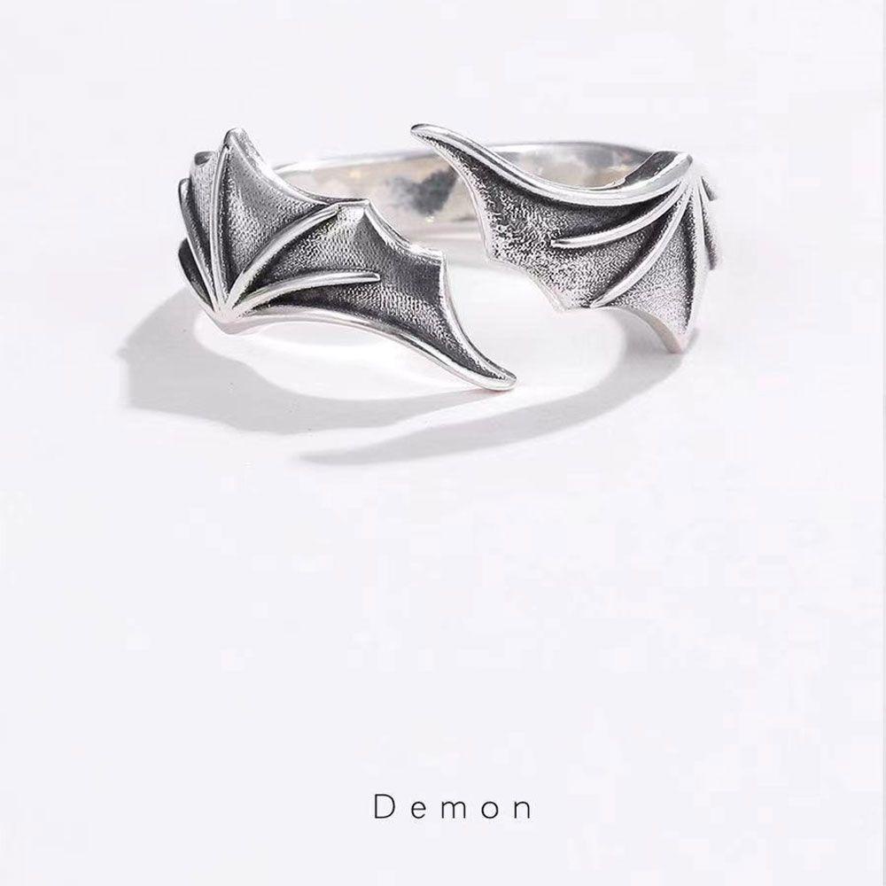 Cincin Model Terbuka Desain Bunga Sayap Malaikat Demon Adjustable Gaya Hip Hop