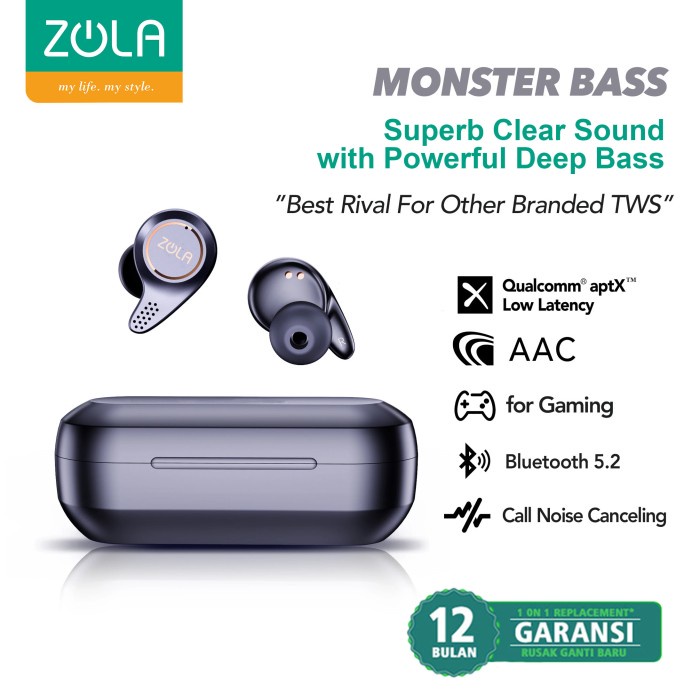 Zola Monster Bass Bluetooth 5.2 Tws Call Noise Cancellation For Gaming >>