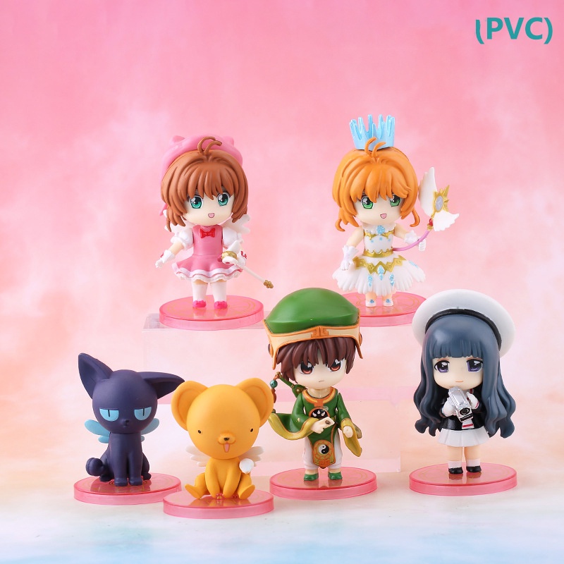 6pcs / Set Mainan Action Figure Anime Card Captor Sakura Kinomoto Li Syaoran Cerberus Tomoyo Daidouji Bahan PVC Untuk Dekorasi