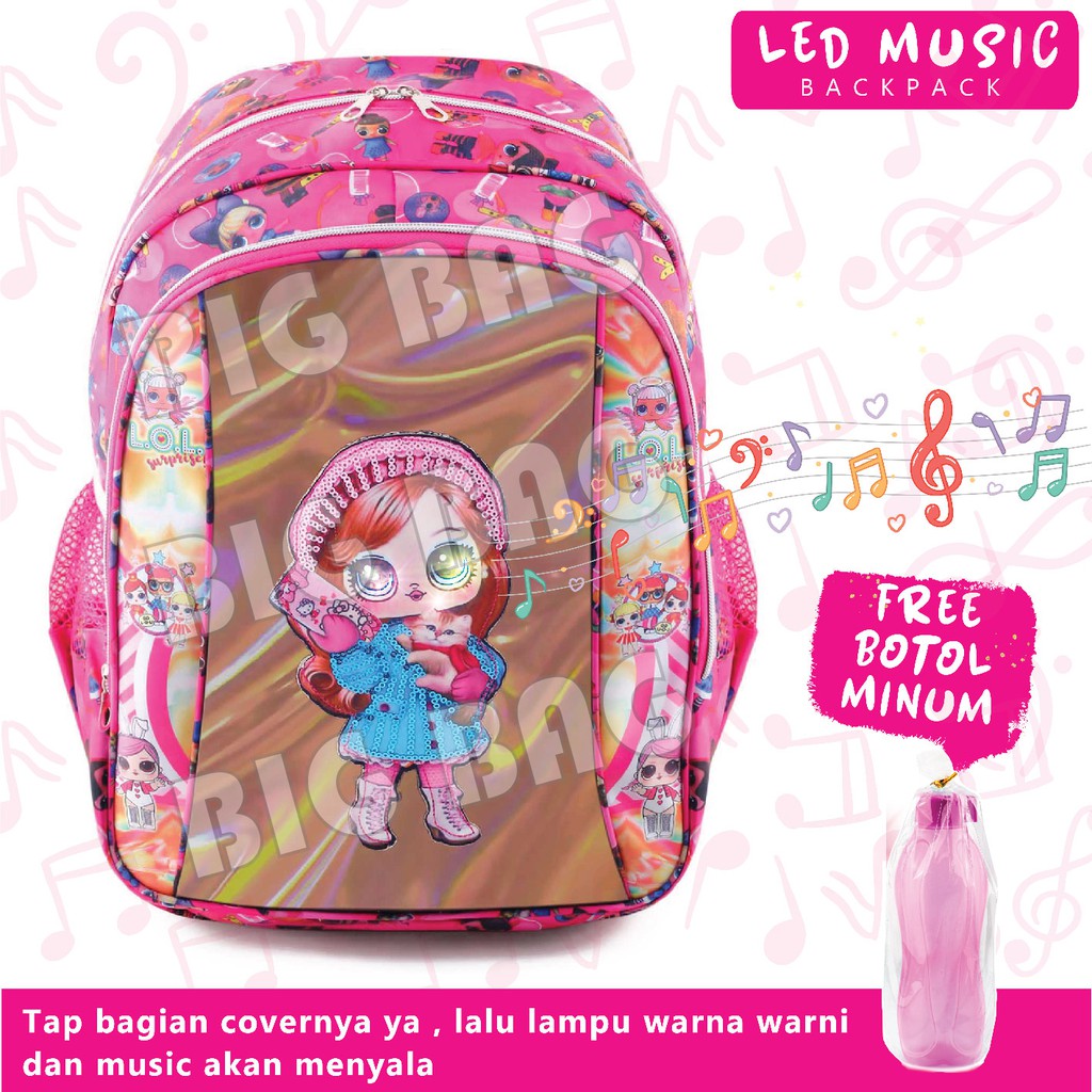 Tas Ransel Anak Perempuan Karakter LOL SURPRISE - Tas Ransel Hologram LED - MOONLIGHT + BOTOL MINUM