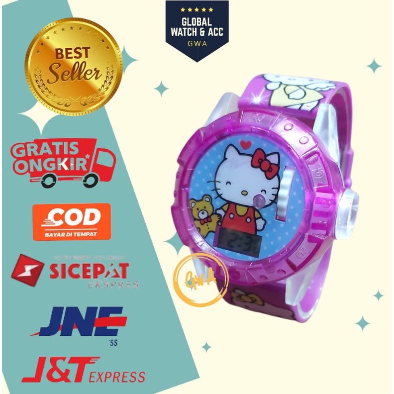 Jam tangan anak laser musik karakter Hello kitty